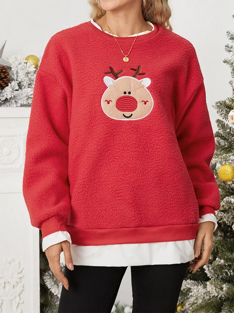 Cartoon Animal Christmas Tree Fake Two Pieces Sweatshirt