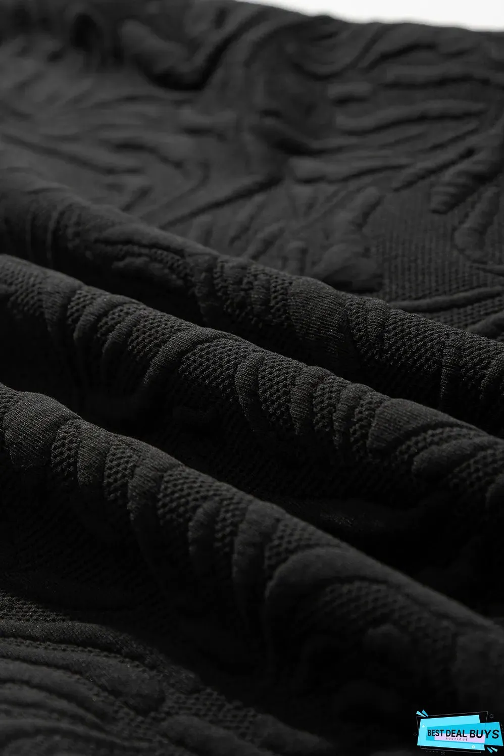 Black Jacquard Textured Quarter Zipper Shift Mini Dress