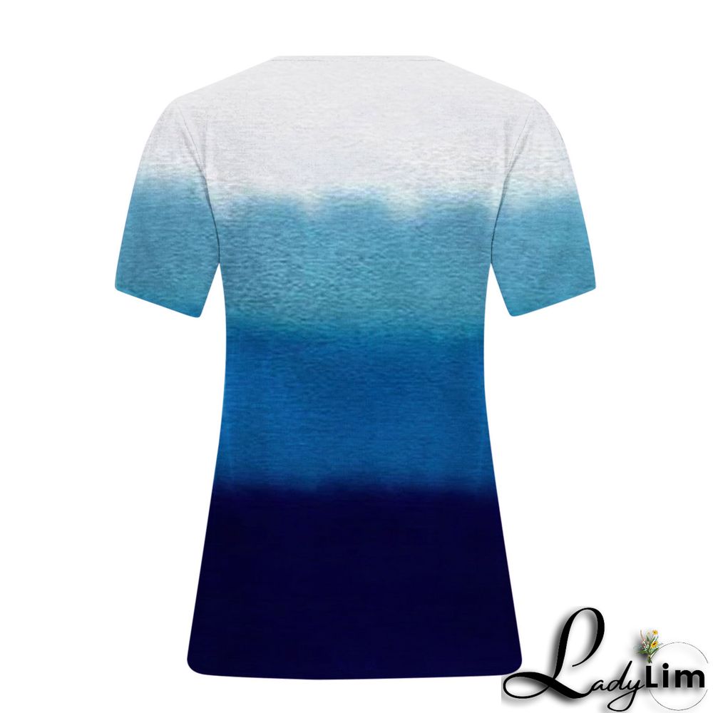 V-Neck Plus Size Ladies Short Sleeve T-Shirt Printed Top