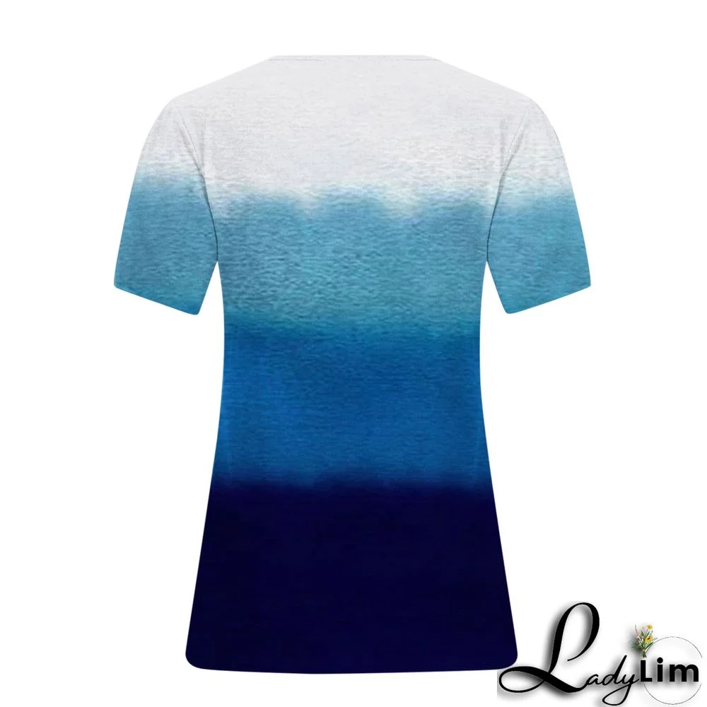 V-Neck Plus Size Ladies Short Sleeve T-Shirt Printed Top