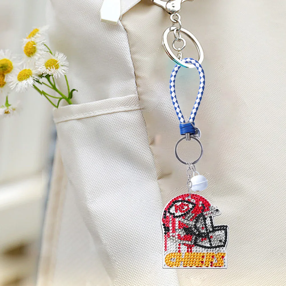 Kansas City Chiefs DIY Diamond Art Keychains Craft Rugby Team Badge Hanging Ornament(Double Sided)