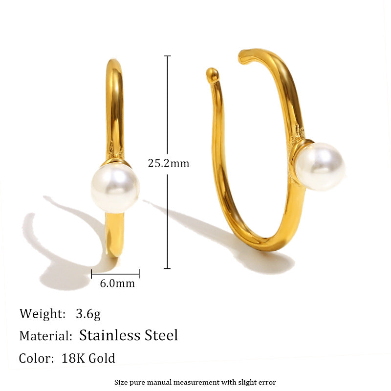 French Exquisite Stainless Steel Plated 18K Gold Curling Wrapped French Pearl Flower Earrings