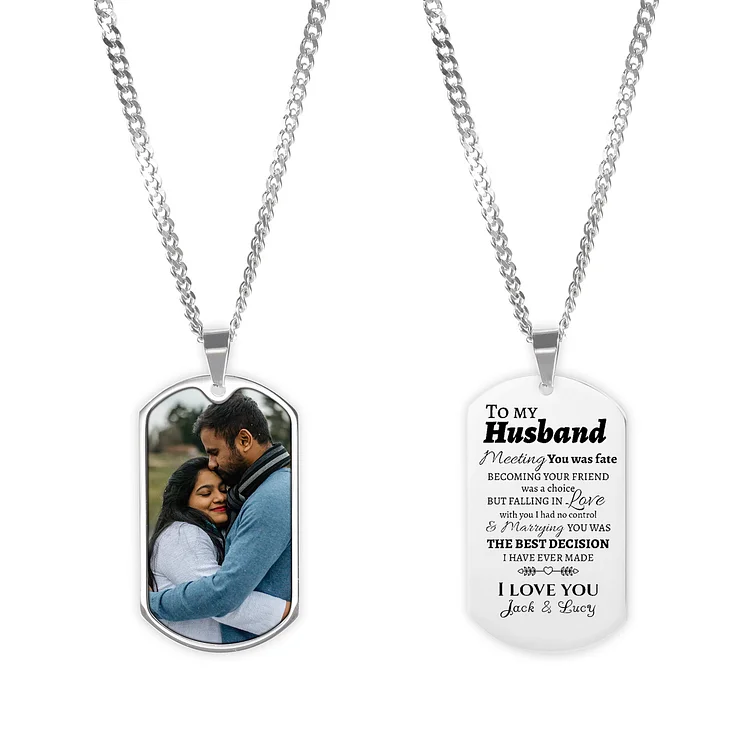 Personalized Photo Necklace Engraved Tag Keyring Gifts for Husband