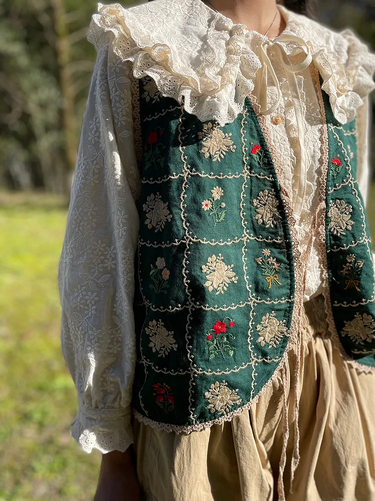 Vintage Linen Embroidered Vest