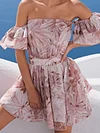 Floral Printed Puff Sleeves Mini Dresses