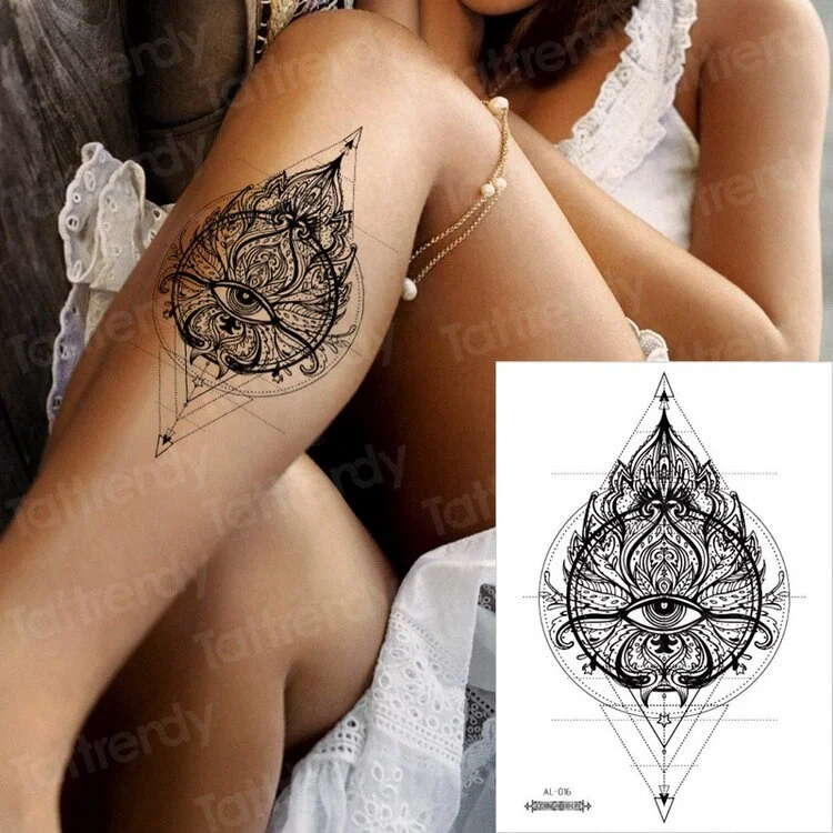 Waterproof Temporary Sticker Geometric dragonfly Sternum Tattoo Black Triangle Tattoos Body Arm Fake Tatoo Chains Sternal patch