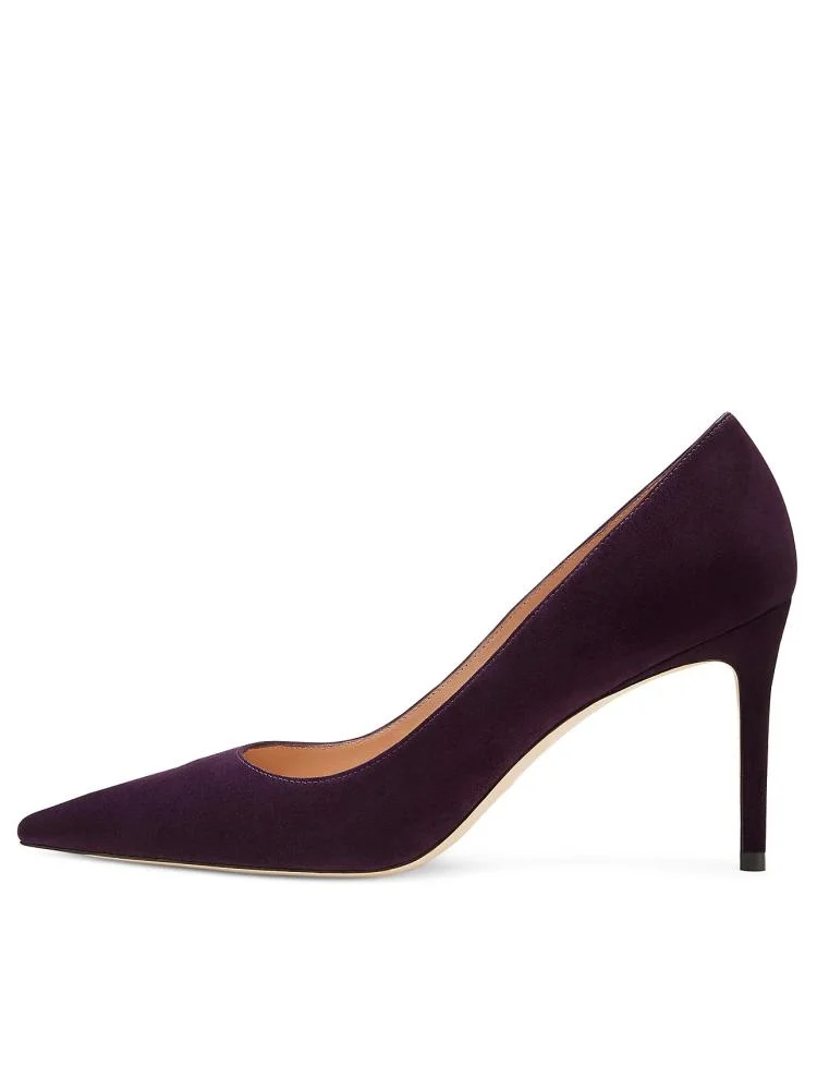 Purple Black Nude Faux Suede Pointed Toe High Heeled Pumps