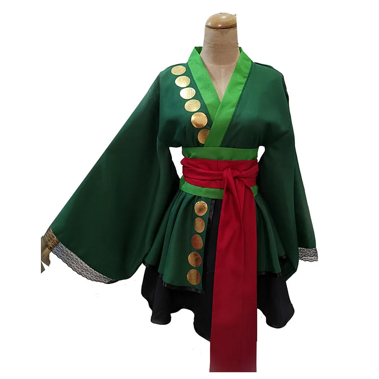 One Piece Zoro Green Lolita Kimono Outfits Cosplay Costume Halloween Suit