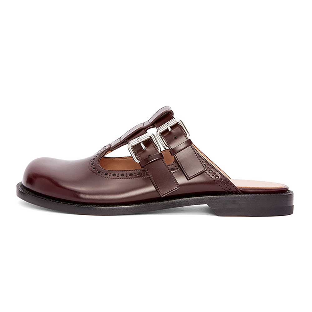 Brown Closed Toe Flat Buckled T-Strap Comfy Mules Nicepairs