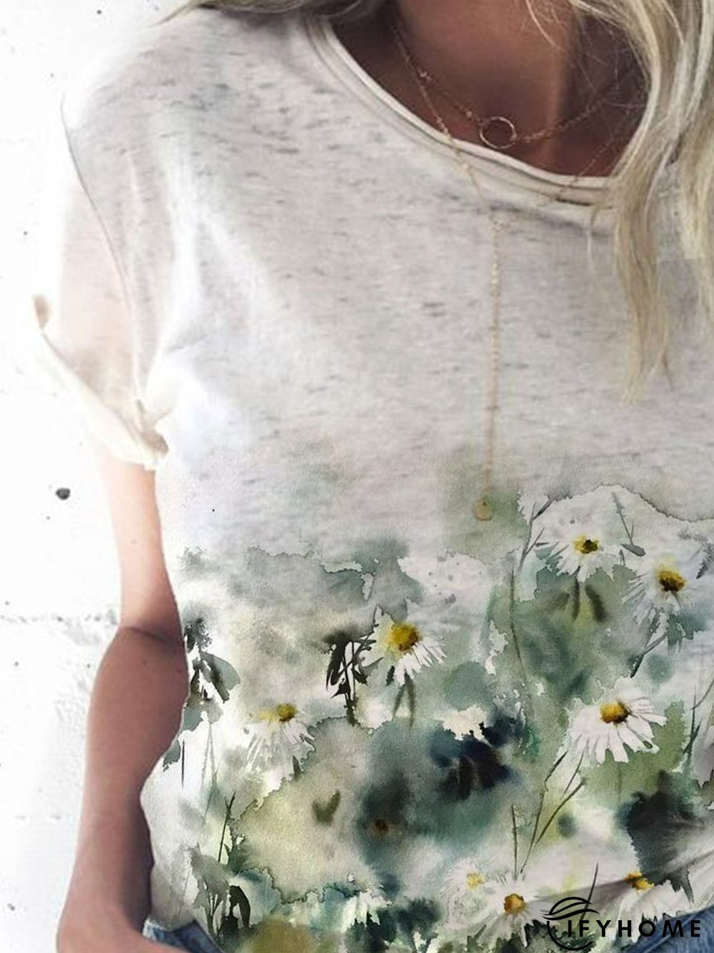 Cotton-Blend Floral Short Sleeve Casual T-shirt | IFYHOME