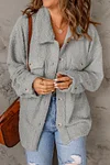 Gray Flap Pockets Button Front Teddy Coat