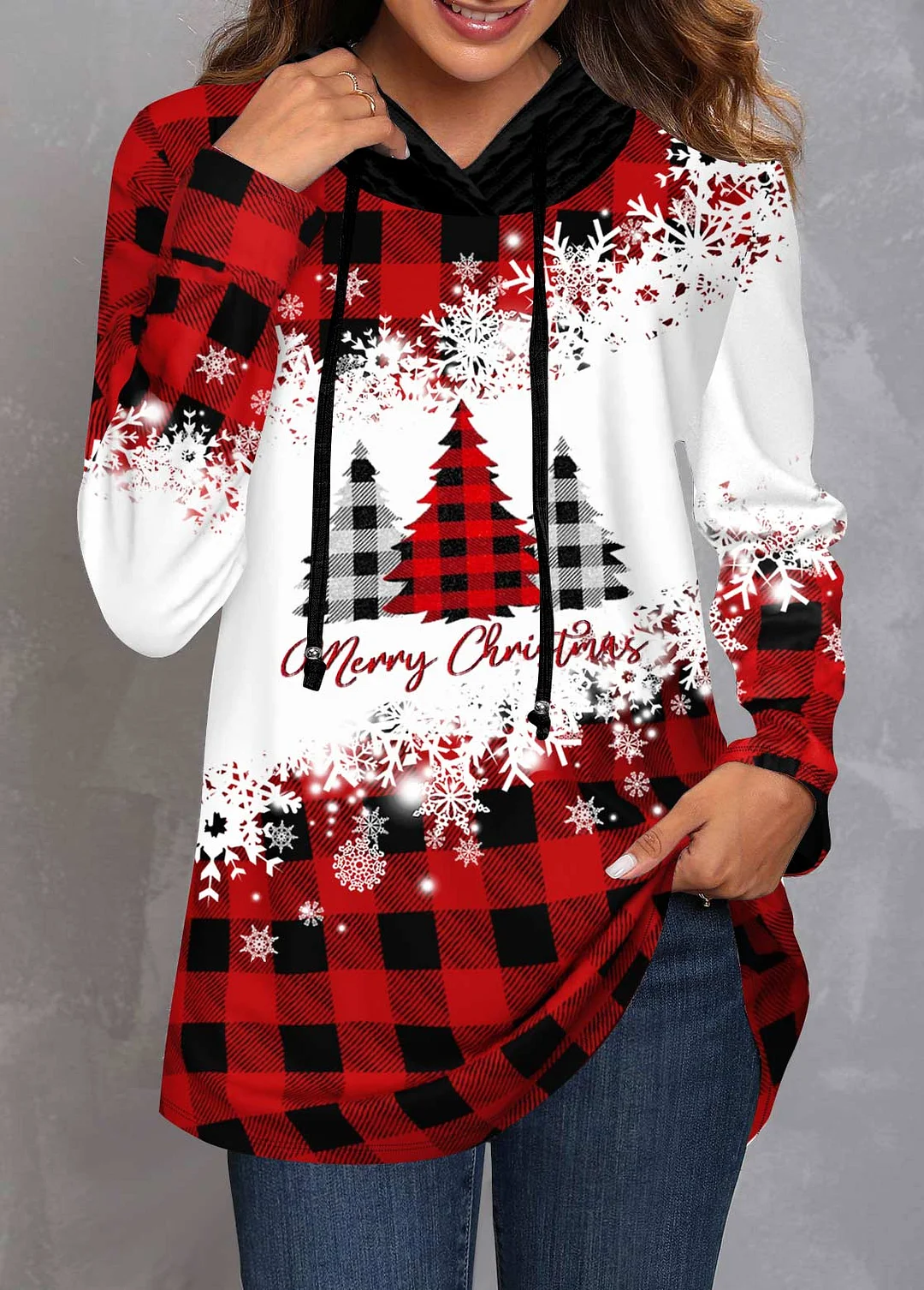 Christmas Check Tree Printed Women's Hoodie