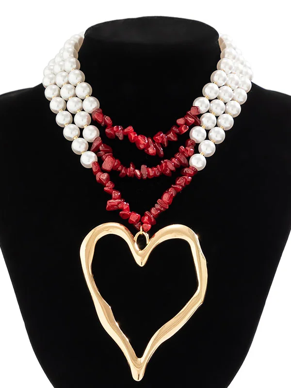 Beaded Contrast Color Heart Shape Dainty Necklace Necklaces Accessories