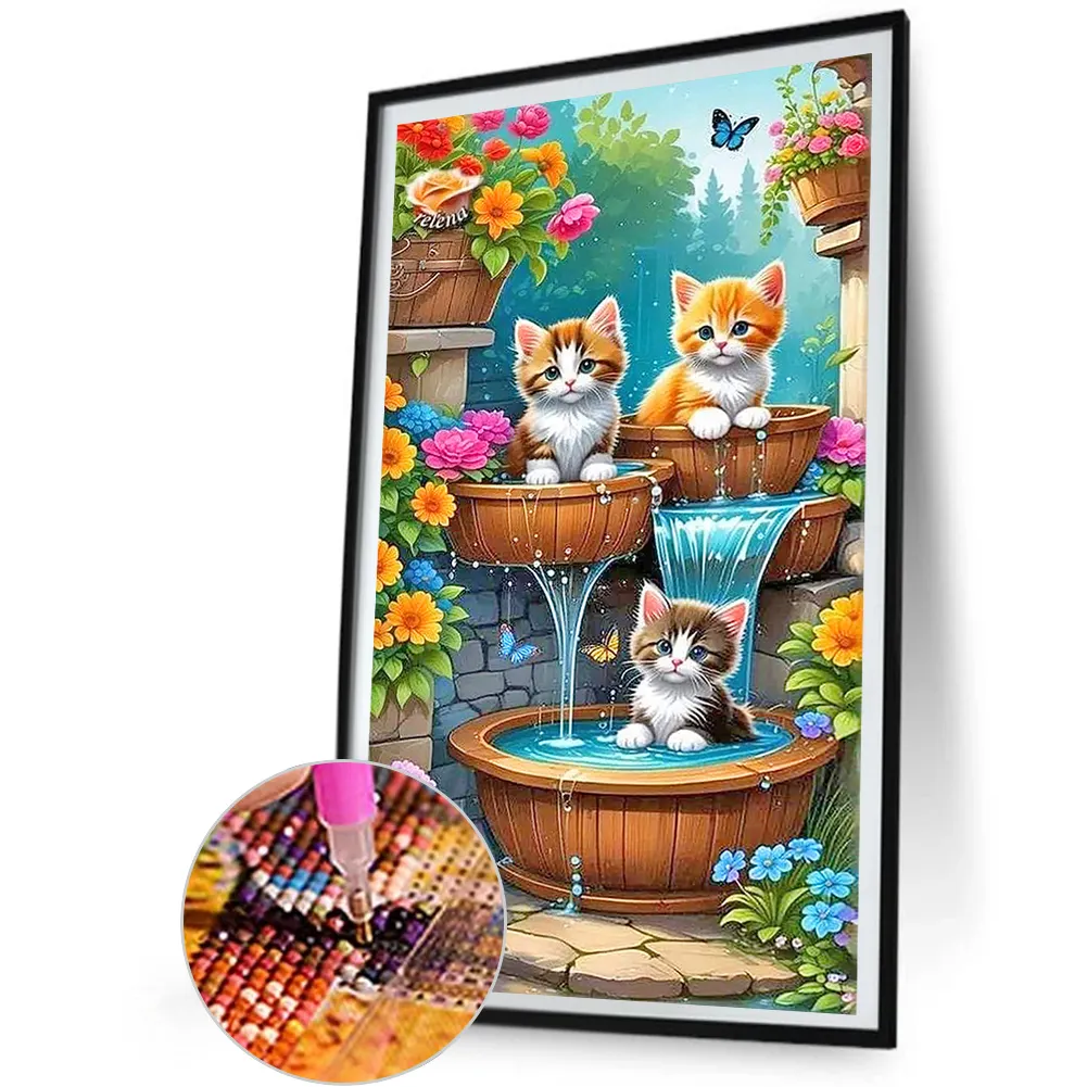 Diamond Painting - Full Round Drill - Cats in Pool(Canvas|35*65cm)