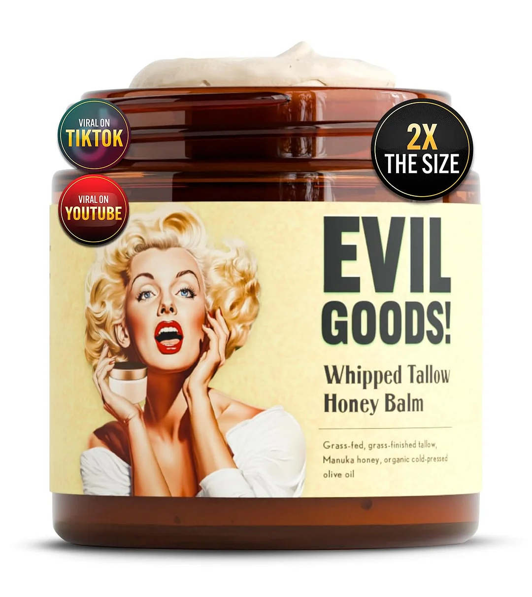 EVIL GOODs Whipped Beef Tallow and Manuka Honey Balm, 4 uncje, organiczny krem ​​do twarzy, nawilżacz, balsam do ciała. Pielęgnacja skóry i balsam do ust