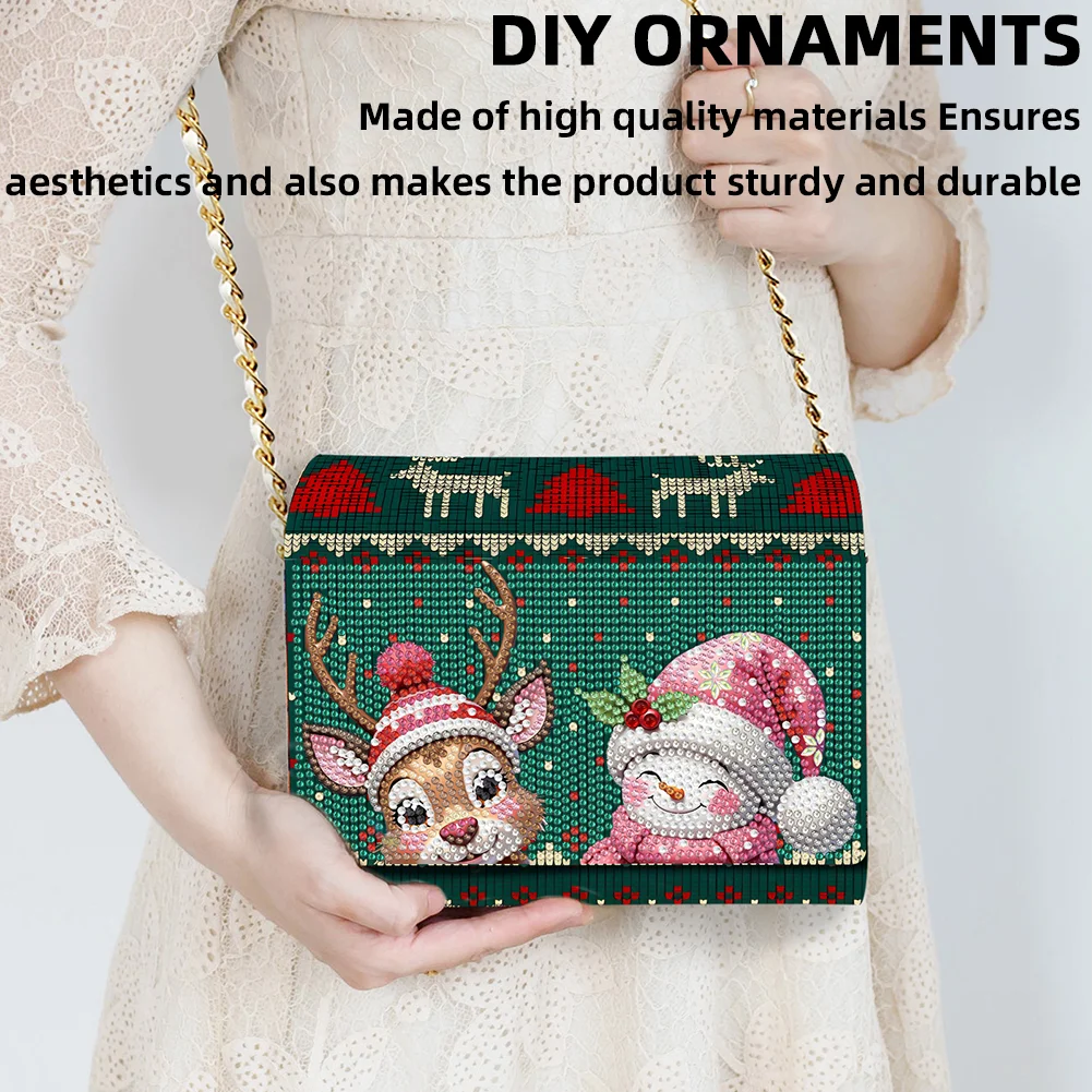 DIY Elk Diamond Art Wooden Coin Pouch with Chain 5D Diamond Painting Purse
