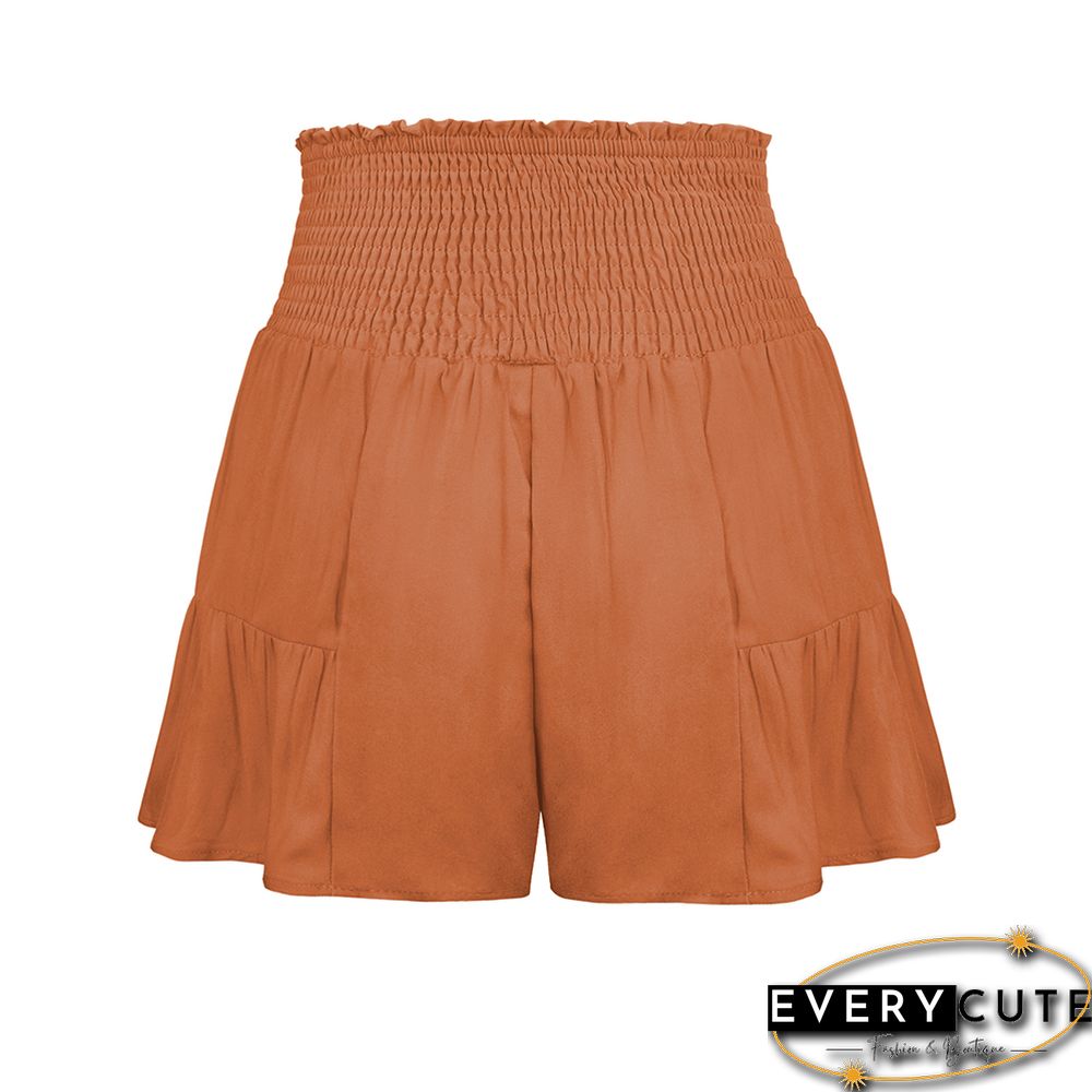 Orange Ruffle Hem Tie Waist Wide Leg Culotte