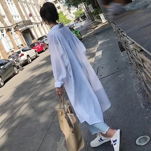 Shirts Women Chiffon All-match Korean Style Solid Trendy Summer High Quality Sunshade Womens Leisure Loose Blouses Lovely Chic