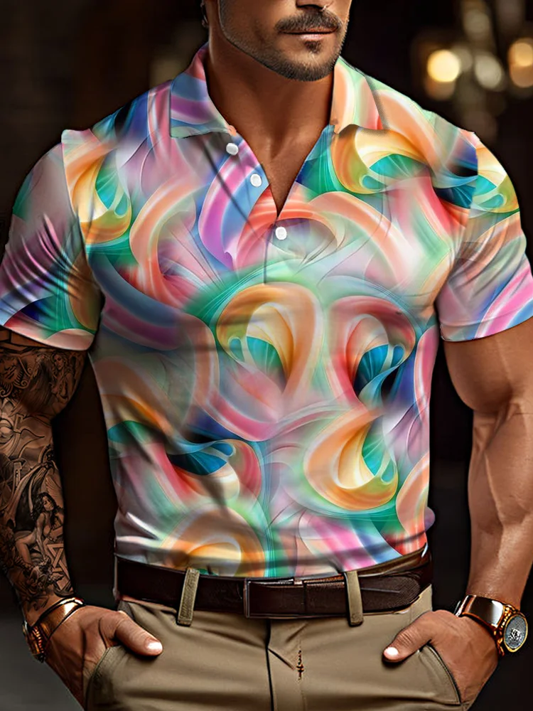 Cool Colorful Abstract Ethnic Swirl Pattern Printing Short Sleeve Polo BestDVibe