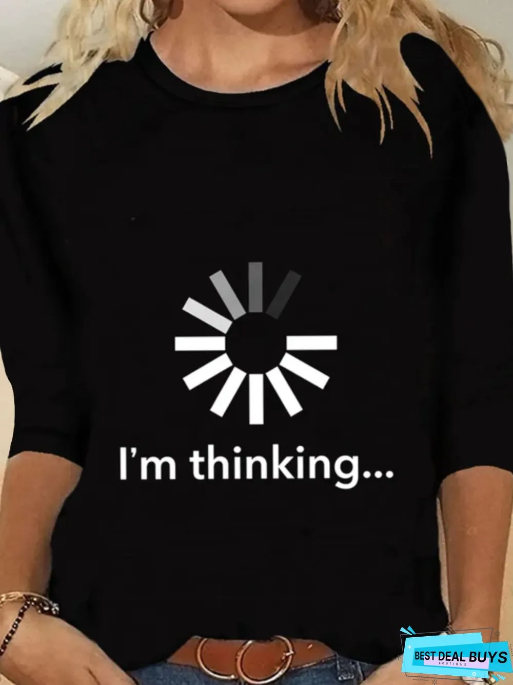 I'm Thinking Long Sleeve Round Neck Printed Top T-shirt