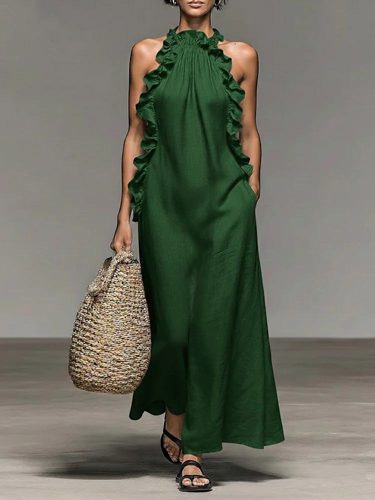 Women's Stand-up Collar Sleeveless Casual Loose Cotton And Linen Dress