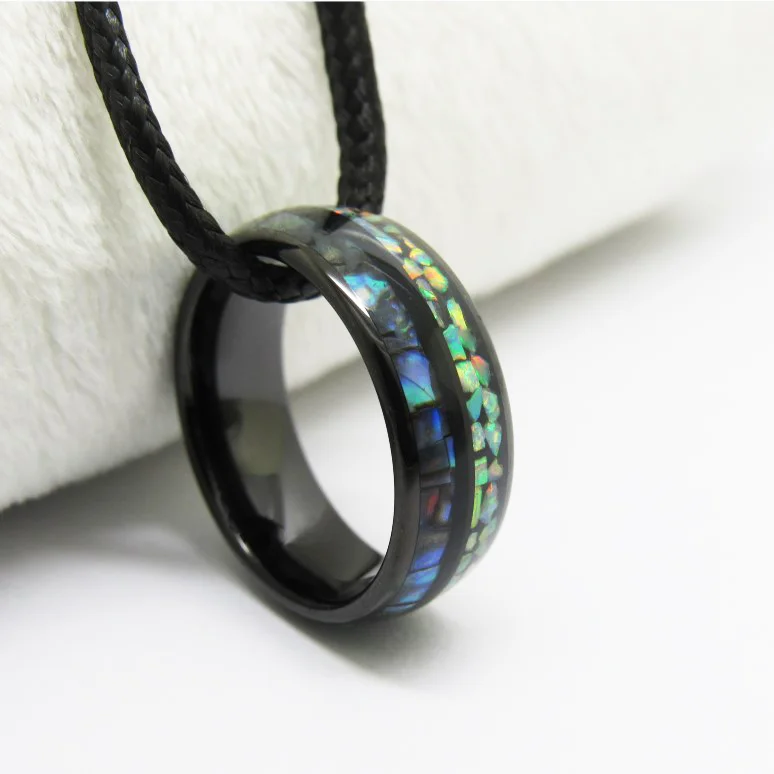 6MM 8MM Full Arc Electric Black Tungsten Carbide Wedding Bands Inlaid Opal And Abalone Shell Couple