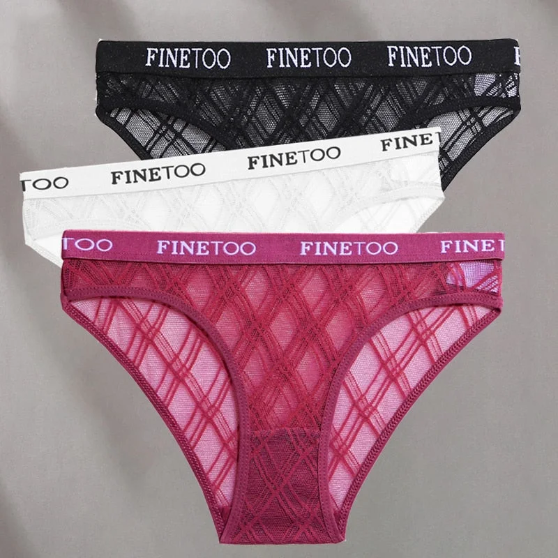 FINETOO 3PCS/Set Mesh Women Sexy Panties Lingerie M-XXL Breathable Underwear Pantys Low Waist Girl Briefs Letter Woman Underpant