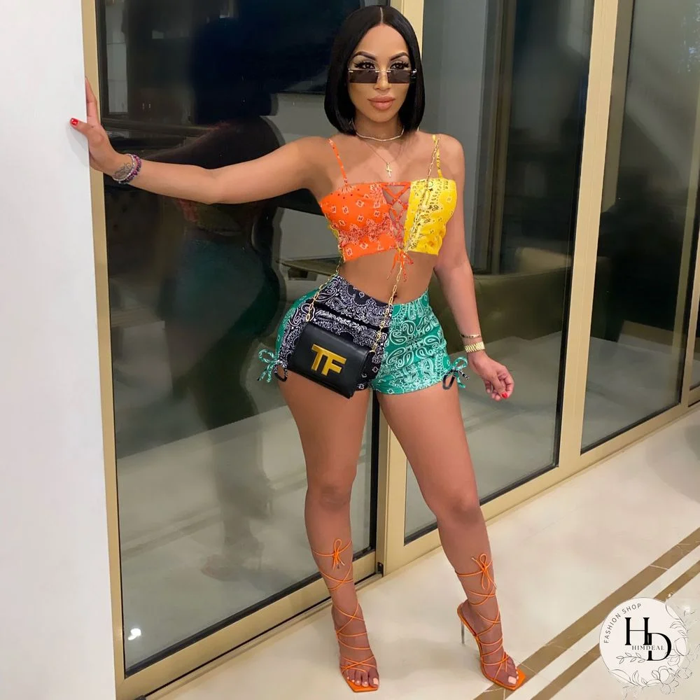 Graphic Bandana 2 Piece Tracksuit Set Women Printed Casual Sport Cute Sexy Club Outfits For Women Matching Sets Top Sets