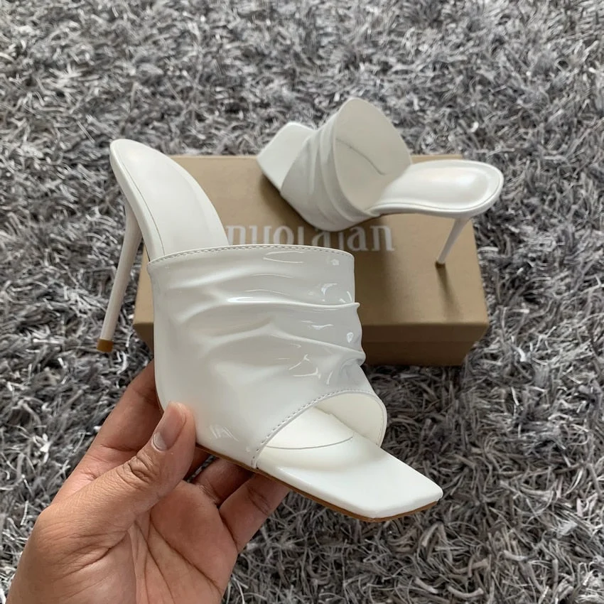 2022 Summer Women Sandals Square Toe Ladies Heel Mules Sexy Thin High Heels Sandals Slippers Female Fashion Woman Shoes