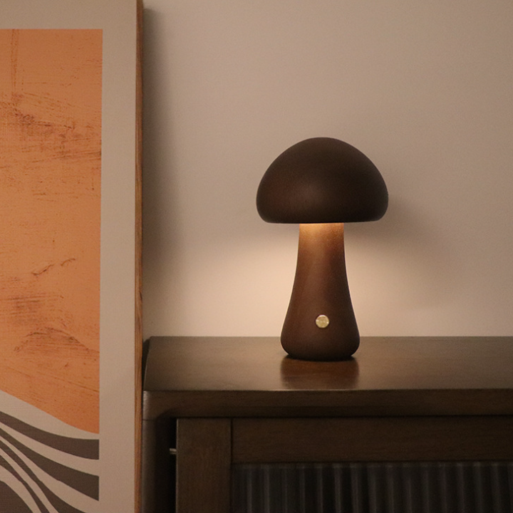 Marvelous Wooden Mushroom Table Lamp CSTWIRE