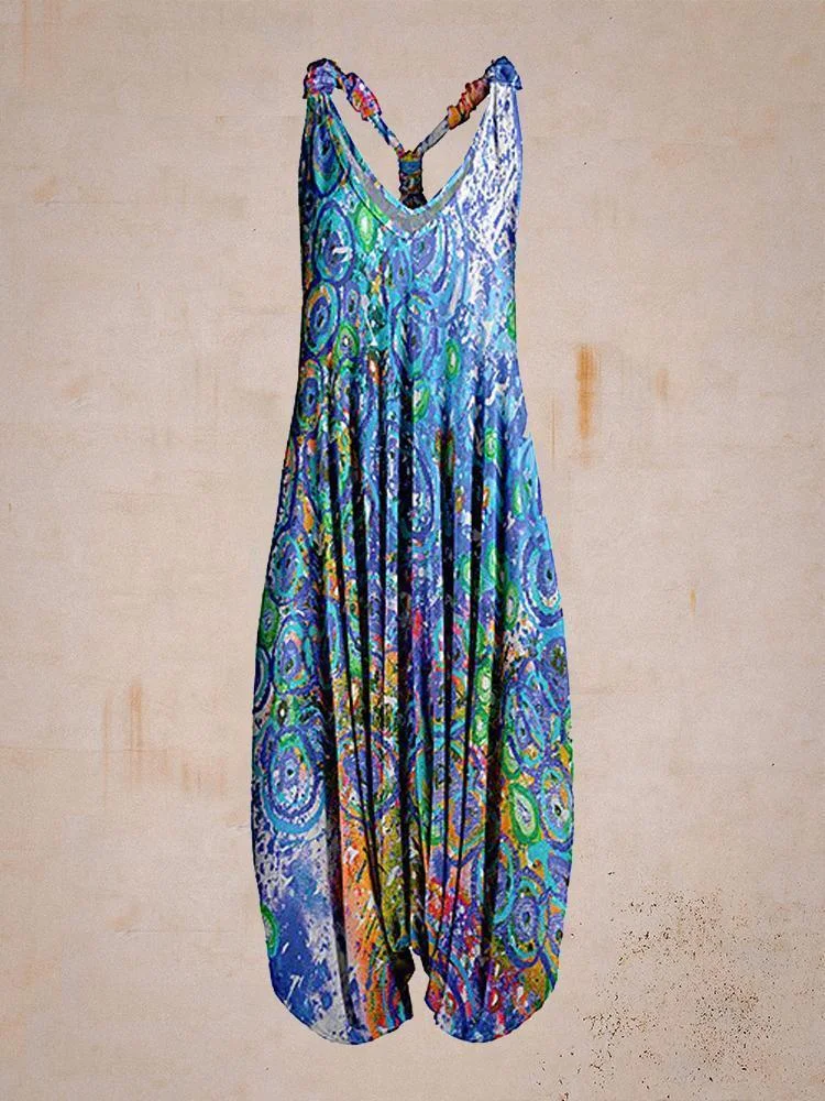 Blue Abstract Racerback Harem Jumpsuit - Women & Plus