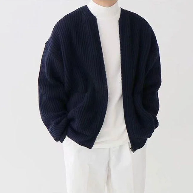 Men's Knit Cardigan Solid Color Sweater Loose Casual Lazy Style