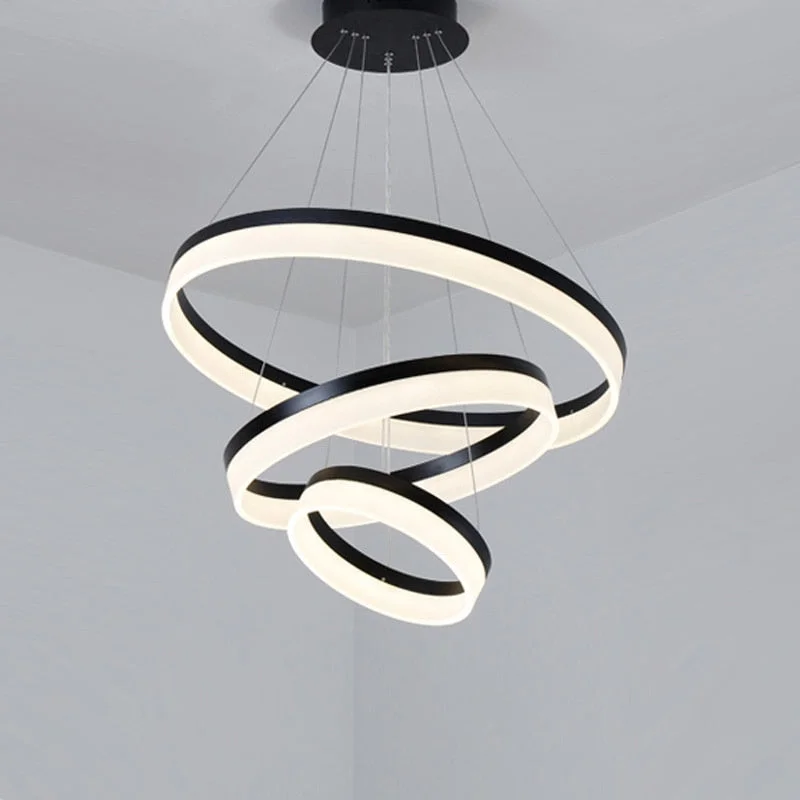 Modern LED Pendant Lights Fixtures For Living Dining Room Decor Rings Suspension Bedroom Lustre Circle Hanging Lamp With Remote