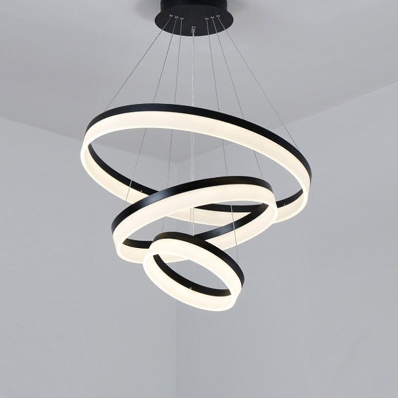 Modern LED Pendant Lights Fixtures For Living Dining Room Decor Rings Suspension Bedroom Lustre Circle Hanging Lamp With Remote