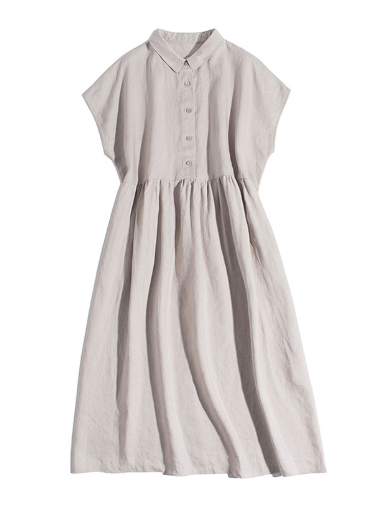 Women's Shirt Collar Retro Cotton Linen Office Wear Loose Casual Dress