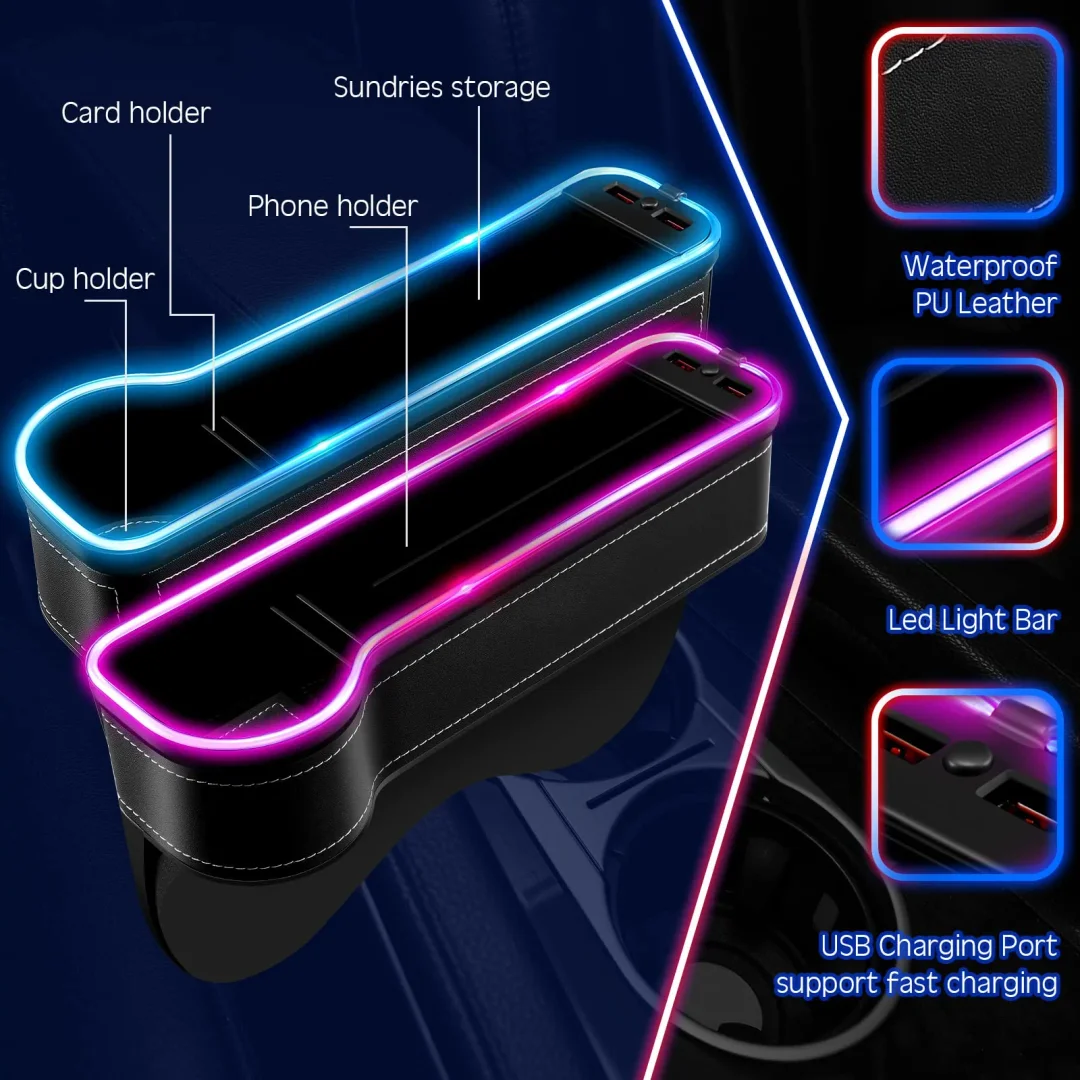 Car seat gap luminous storage box