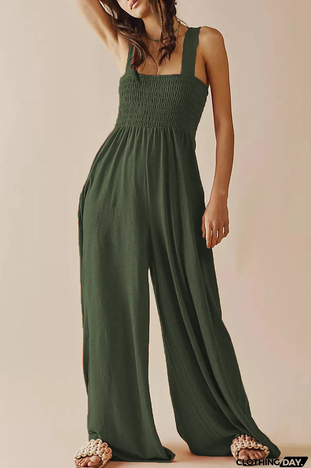 Casual Simplicity Solid Pocket Loose Jumpsuits