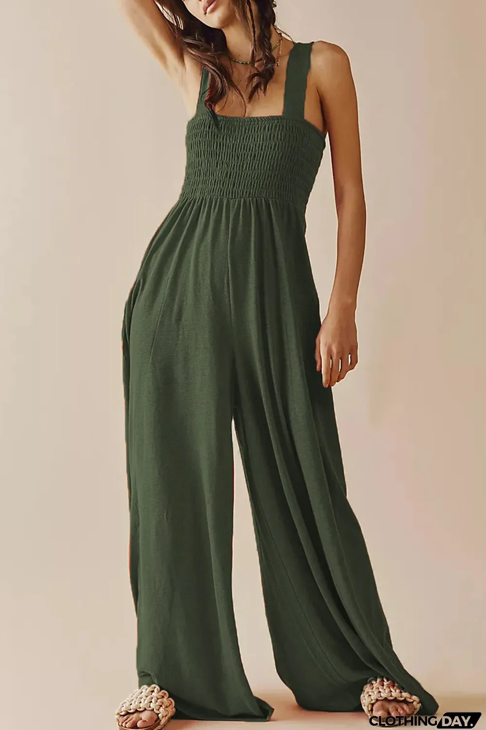 Casual Simplicity Solid Pocket Loose Jumpsuits