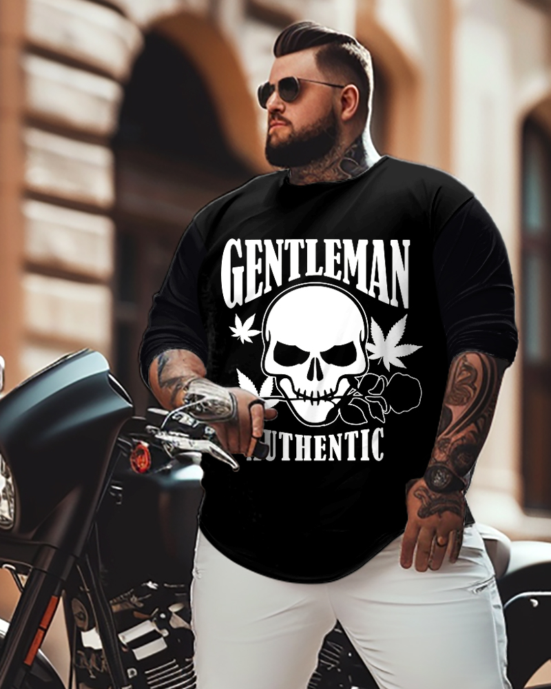 Men's Plus Size Simple Skull Pattern Print Long Sleeve T-shirt