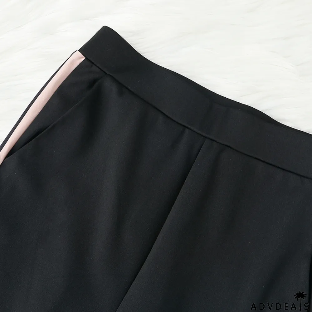 Winter Wholesale Womens Stripes Patch Black Long Sleeve Top And Pants Wholesale Womens 2 Piece Sets