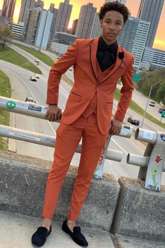 Casual Orange Bespoke Dinner Prom Suit For Man Three-Pieces