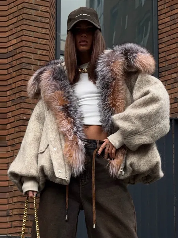 🧥 Oversized Retro Faux Fur Collar Puffer Jacket