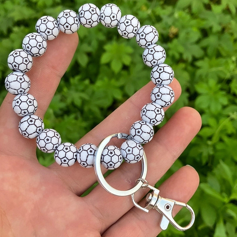 Vintage Style Minimalist Basketball Football Wood Beaded Unisex Bag Pendant Keychain