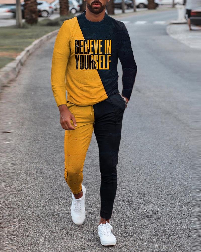 Men's Casual Letter Printing Long Sleeve Suit