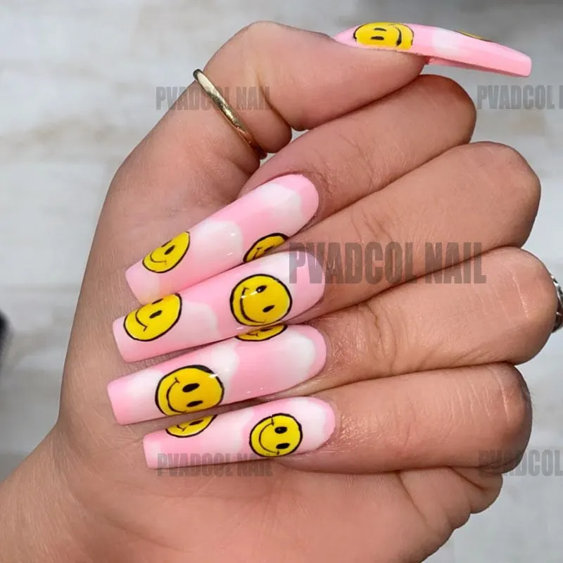 3D Nail Art Stickers Summer Smile Face Transfer Water Decals Tips High Quality Adhesive Slider DIY Foils Tip Decoration Maincure-Nail Inspo