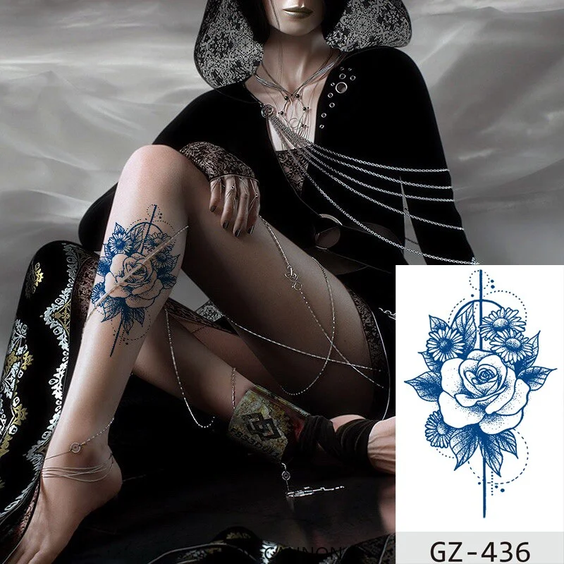Temporary Tattoo Stickers Love Creative Geometry Totem Juice Ink Lasting Waterproof Sexy Girl Arm Face Neck Realistic Fake Tatoo