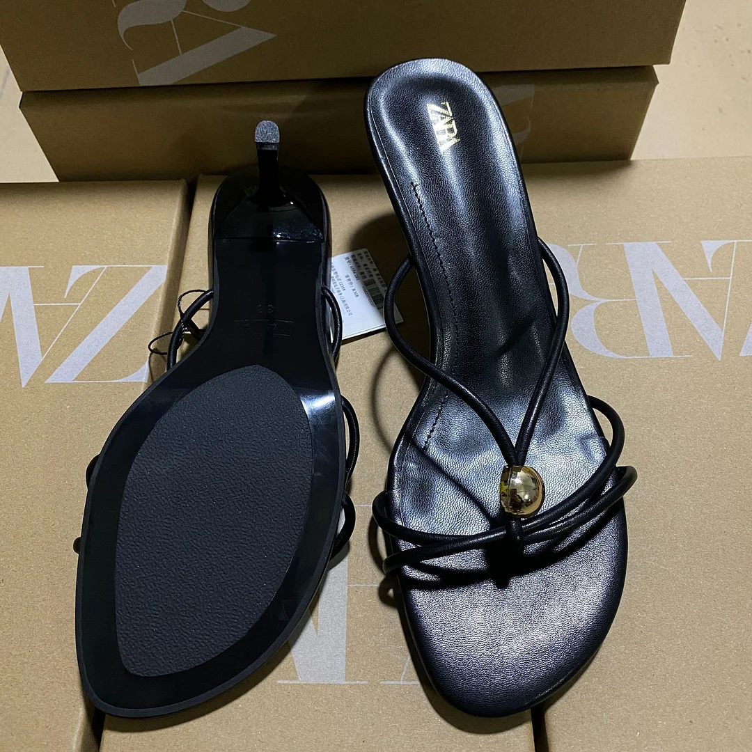 Breakj Breakj Home 2025 Summer New Fine-Heeled Women's Shoes Sweet Fashion Love Water Drill Buckle And Cool Slippers