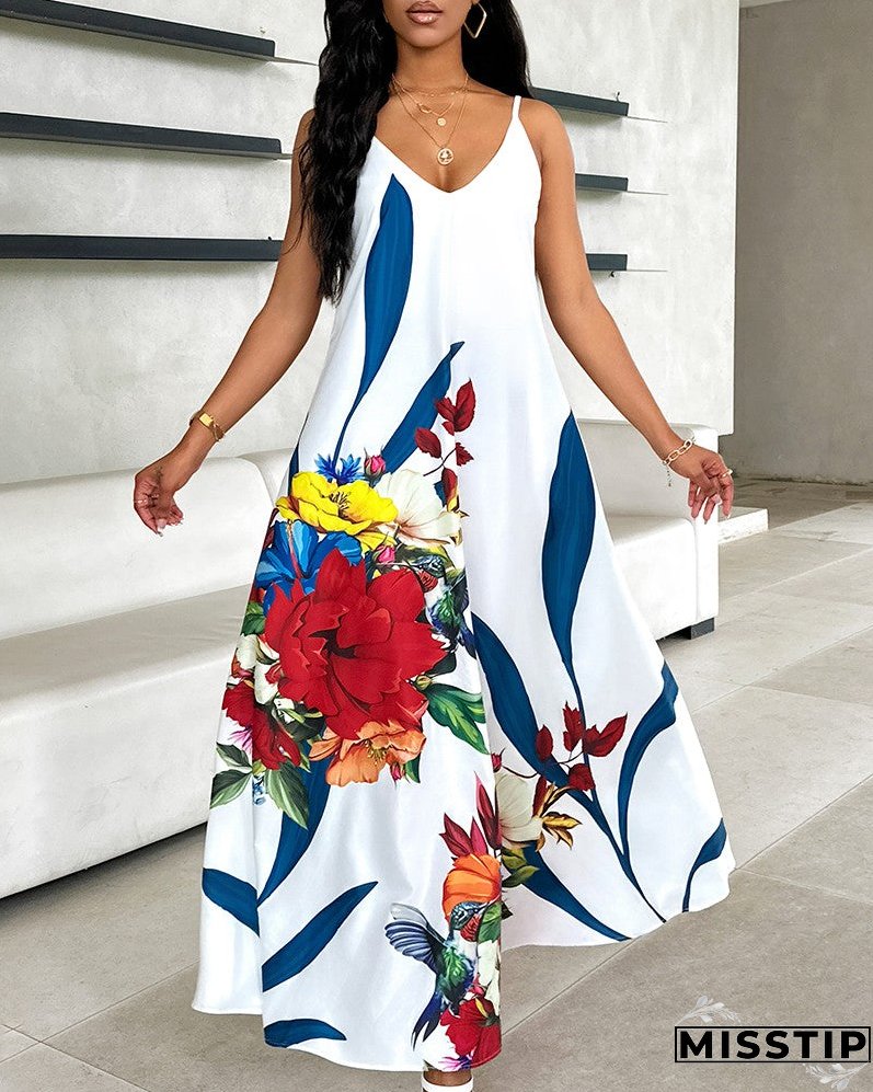 Floral Print Pocket Design Maxi Dress