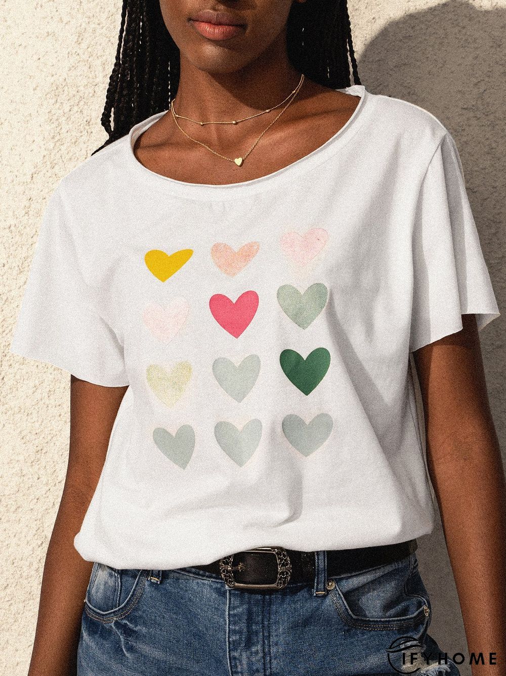 Casual loose summer short sleeve love print T-shirt | IFYHOME