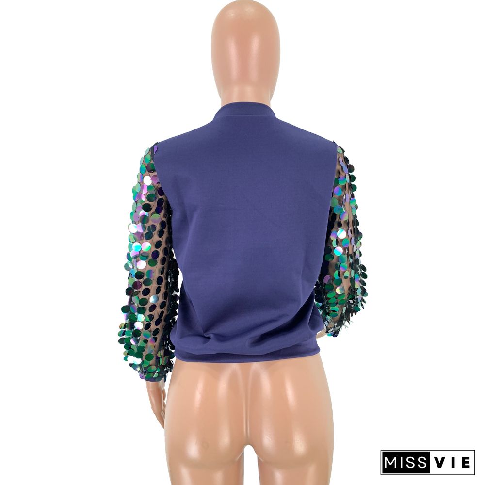 Sequin Patchwork Long Sleeve Blouses Shirts